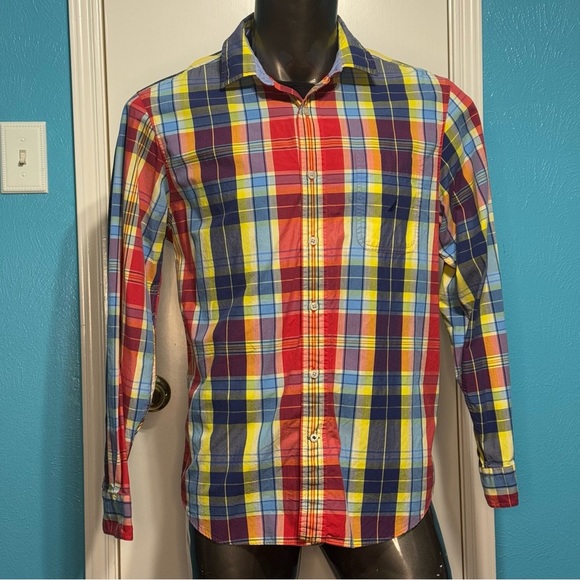 Nautica multi color Plaid Shirt long sleeves button down Vintage y2k Large Euc - Picture 2 of 10
